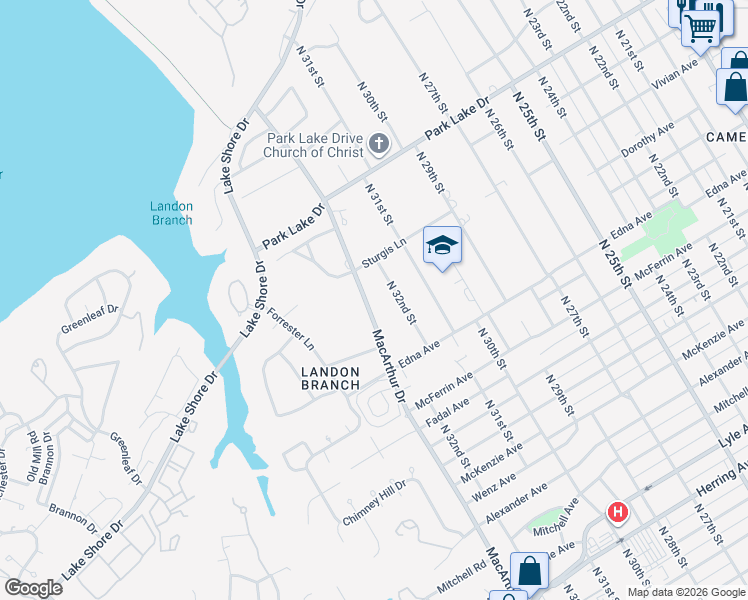 map of restaurants, bars, coffee shops, grocery stores, and more near 3405 Macarthur Drive in Waco