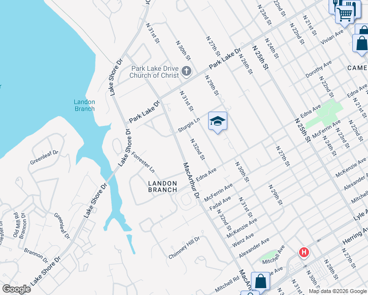 map of restaurants, bars, coffee shops, grocery stores, and more near 3405 Macarthur Drive in Waco