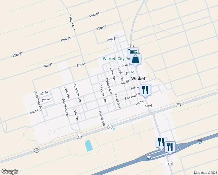 map of restaurants, bars, coffee shops, grocery stores, and more near 404 4th Street in Wickett