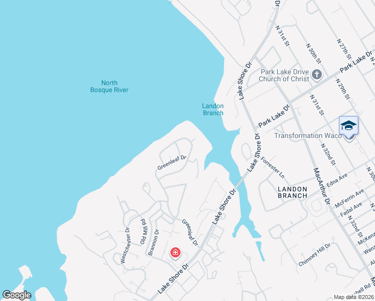 map of restaurants, bars, coffee shops, grocery stores, and more near 4142 Green Oak Drive in Waco