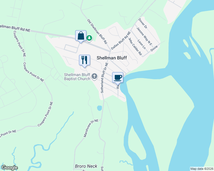 map of restaurants, bars, coffee shops, grocery stores, and more near 1064 Club Street in Townsend