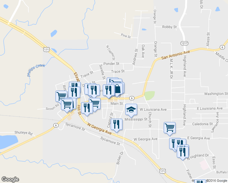 map of restaurants, bars, coffee shops, grocery stores, and more near 765 N Capitol St in Many