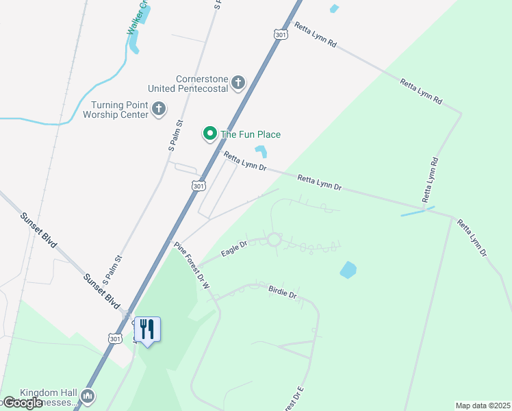 map of restaurants, bars, coffee shops, grocery stores, and more near 1-19 Eagle Drive in Jesup