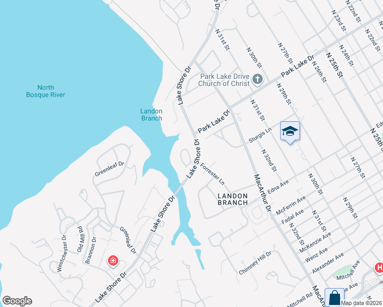 map of restaurants, bars, coffee shops, grocery stores, and more near 3 Enclave Court in Waco