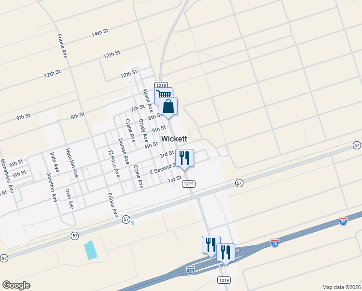map of restaurants, bars, coffee shops, grocery stores, and more near O'Brien Street in Wickett