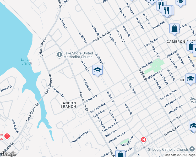map of restaurants, bars, coffee shops, grocery stores, and more near 3005 Edna Avenue in Waco