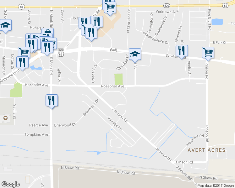 map of restaurants, bars, coffee shops, grocery stores, and more near 2516 Brierwood Drive in Albany