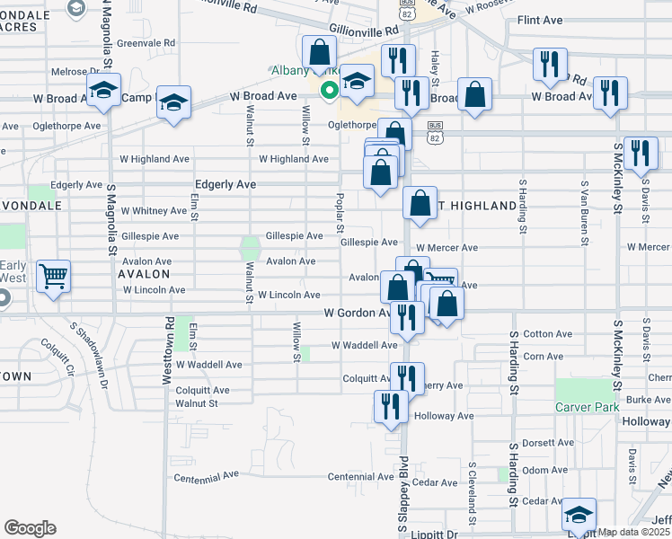 map of restaurants, bars, coffee shops, grocery stores, and more near 1205 Avalon Avenue in Albany