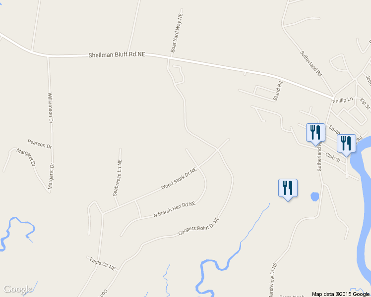 map of restaurants, bars, coffee shops, grocery stores, and more near 1216 N Marsh Hen Road Northeast in Townsend