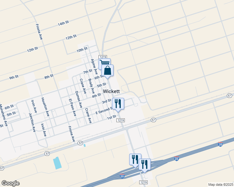 map of restaurants, bars, coffee shops, grocery stores, and more near in Wickett