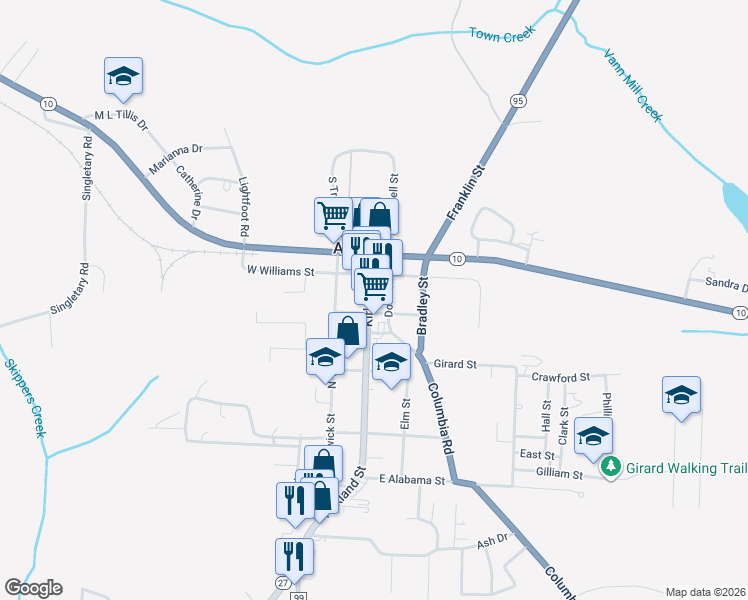 map of restaurants, bars, coffee shops, grocery stores, and more near 111 Doswell St in Abbeville