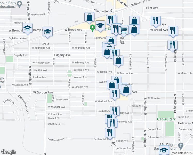 map of restaurants, bars, coffee shops, grocery stores, and more near 506 Poplar Street in Albany