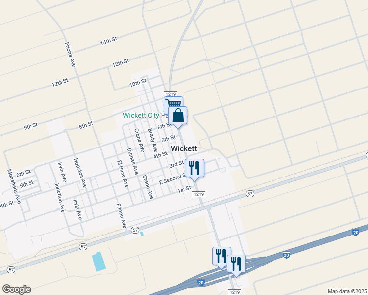 map of restaurants, bars, coffee shops, grocery stores, and more near O'Brien Street in Wickett