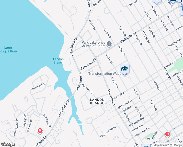 map of restaurants, bars, coffee shops, grocery stores, and more near 3500 Sturgis Lane in Waco