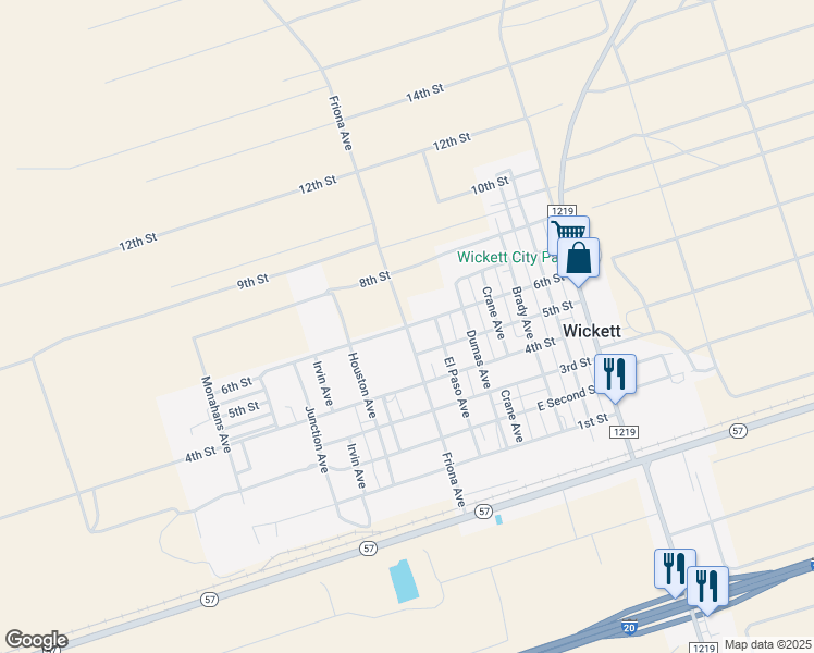 map of restaurants, bars, coffee shops, grocery stores, and more near 6th Street in Wickett