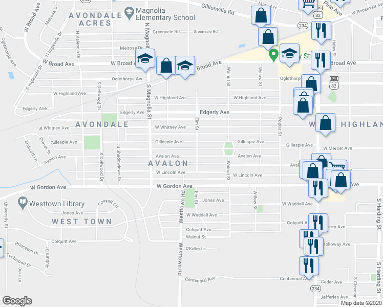 map of restaurants, bars, coffee shops, grocery stores, and more near 1503 Avalon Avenue in Albany