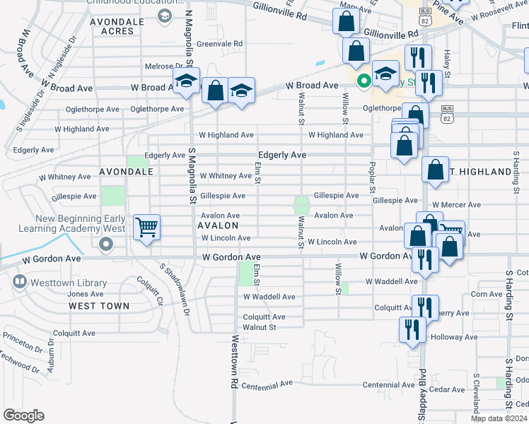 map of restaurants, bars, coffee shops, grocery stores, and more near 1419 Avalon Avenue in Albany