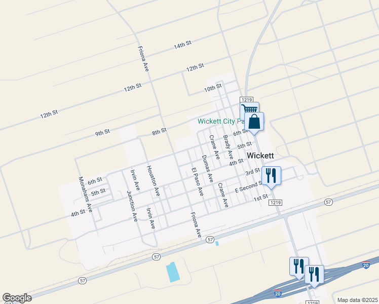 map of restaurants, bars, coffee shops, grocery stores, and more near 6th Street in Wickett