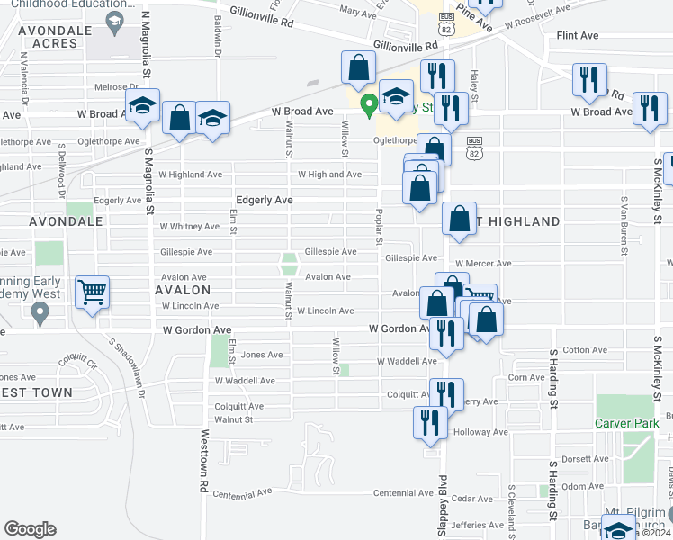 map of restaurants, bars, coffee shops, grocery stores, and more near 1303 Avalon Avenue in Albany