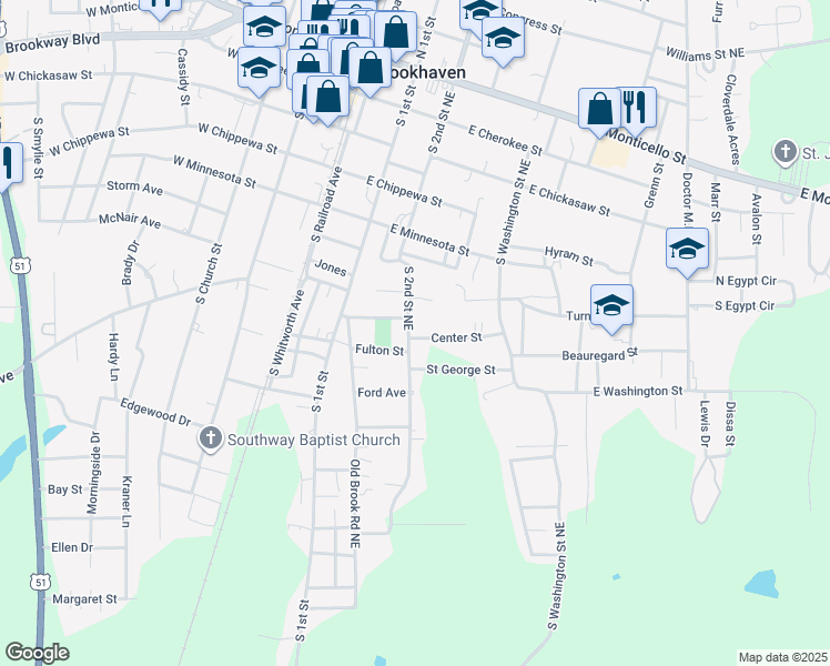 map of restaurants, bars, coffee shops, grocery stores, and more near 701 South 2nd Street Northeast in Brookhaven