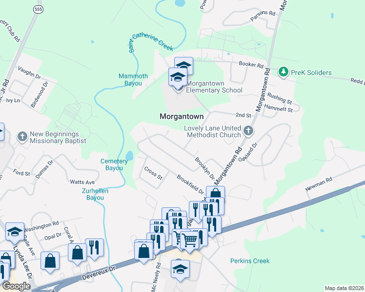 map of restaurants, bars, coffee shops, grocery stores, and more near 403 Brooklyn Drive in Natchez