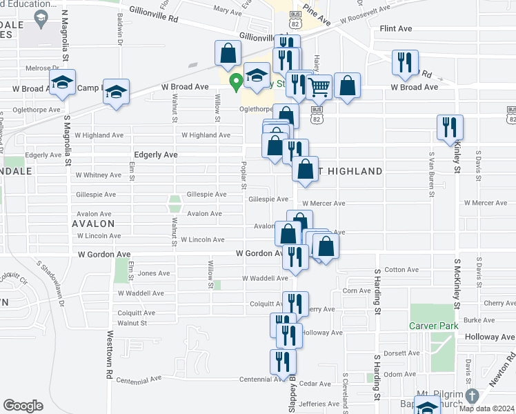 map of restaurants, bars, coffee shops, grocery stores, and more near 1120 Gillespie Avenue in Albany