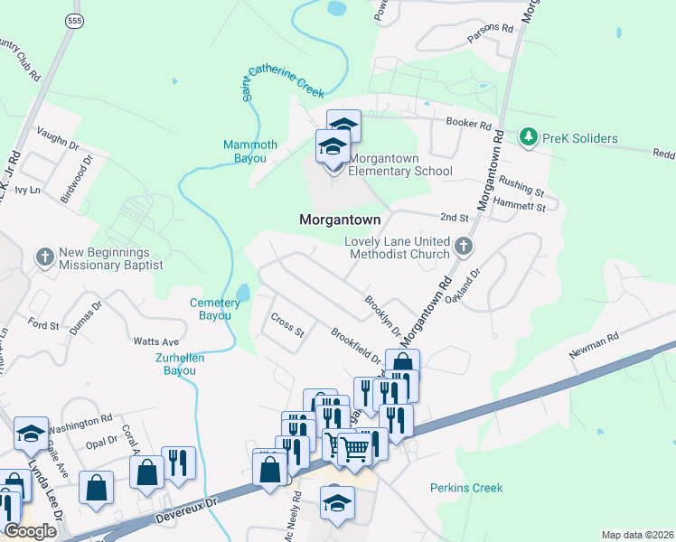 map of restaurants, bars, coffee shops, grocery stores, and more near 403 Brooklyn Drive in Natchez
