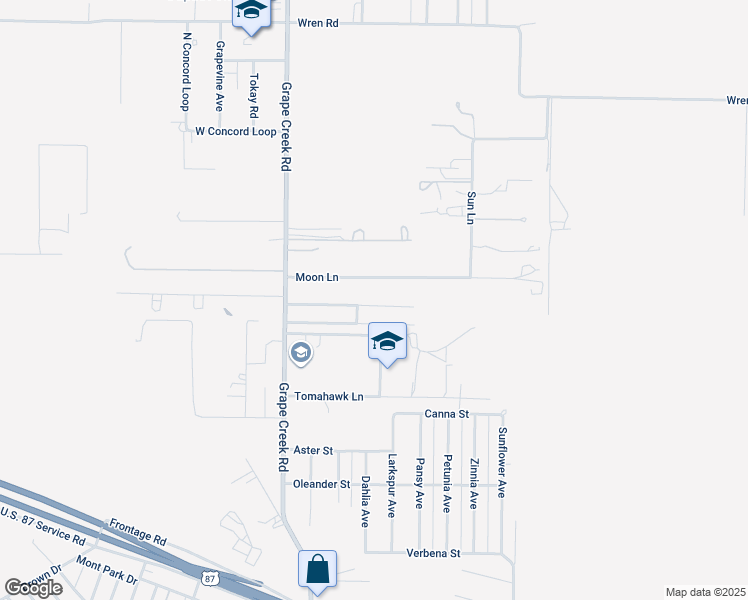 map of restaurants, bars, coffee shops, grocery stores, and more near 7613 North Copper Mountain Circle in San Angelo