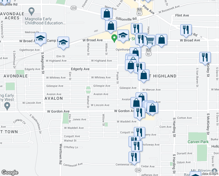 map of restaurants, bars, coffee shops, grocery stores, and more near 1205 Avalon Avenue in Albany