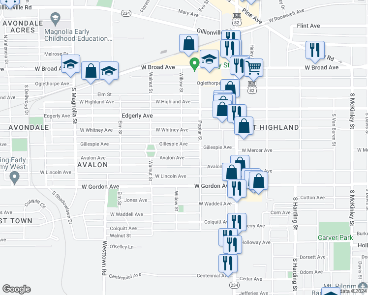 map of restaurants, bars, coffee shops, grocery stores, and more near 1303 Avalon Avenue in Albany
