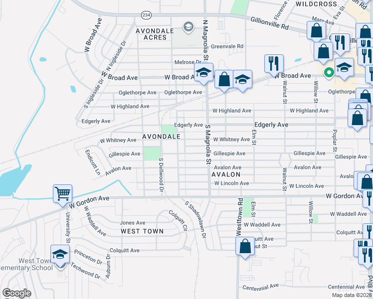 map of restaurants, bars, coffee shops, grocery stores, and more near 1712 West Whitney Avenue in Albany