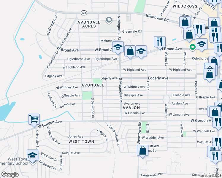 map of restaurants, bars, coffee shops, grocery stores, and more near 1712 West Whitney Avenue in Albany