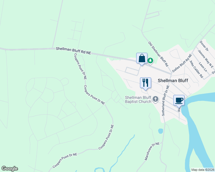 map of restaurants, bars, coffee shops, grocery stores, and more near Wood Stork Drive Northeast in Townsend