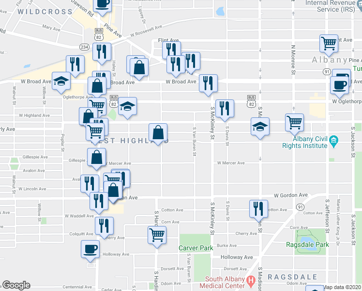 map of restaurants, bars, coffee shops, grocery stores, and more near 812 West Whitney Avenue in Albany