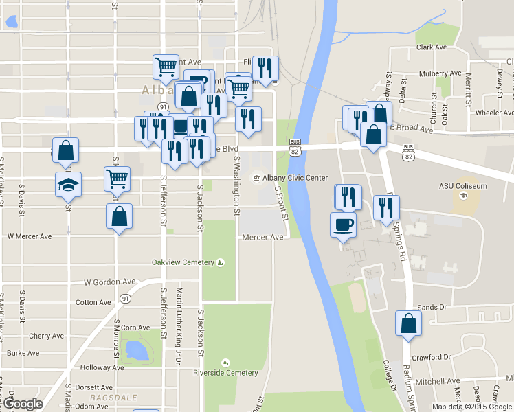 map of restaurants, bars, coffee shops, grocery stores, and more near 129 West Whitney Avenue in Albany