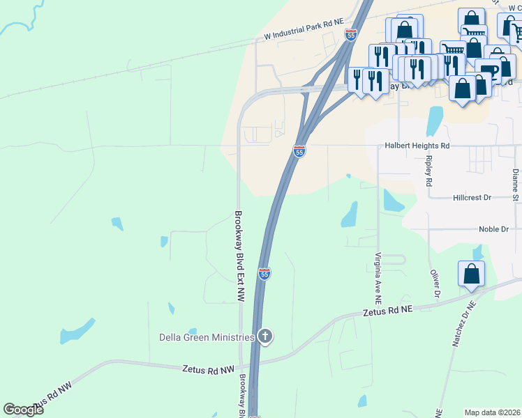 map of restaurants, bars, coffee shops, grocery stores, and more near 634 Charlie Lane Northeast in Brookhaven