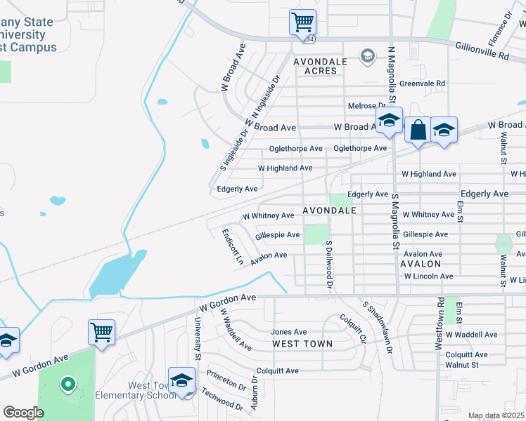 map of restaurants, bars, coffee shops, grocery stores, and more near 1916 West Whitney Avenue in Albany