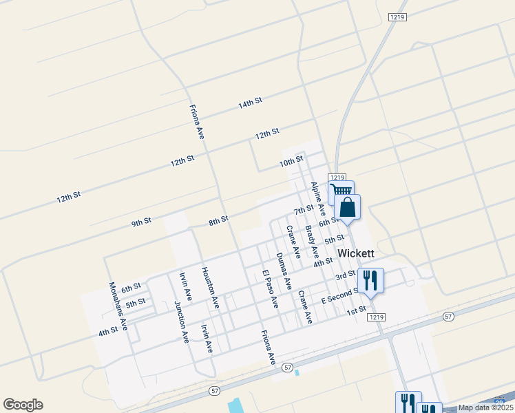 map of restaurants, bars, coffee shops, grocery stores, and more near 8th Street in Wickett