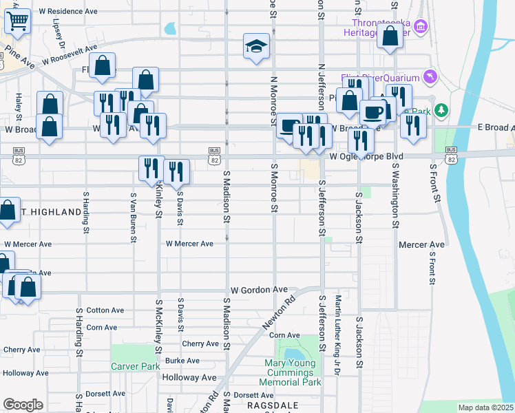 map of restaurants, bars, coffee shops, grocery stores, and more near 516 West Whitney Avenue in Albany