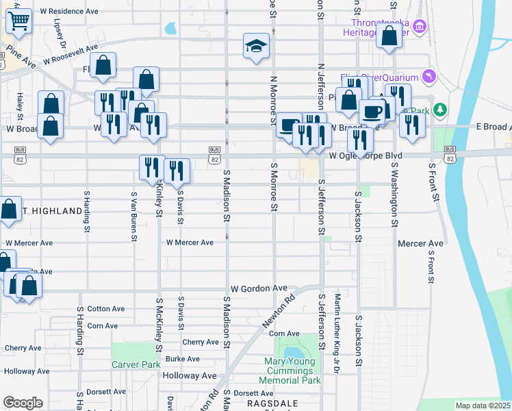 map of restaurants, bars, coffee shops, grocery stores, and more near 516 West Whitney Avenue in Albany