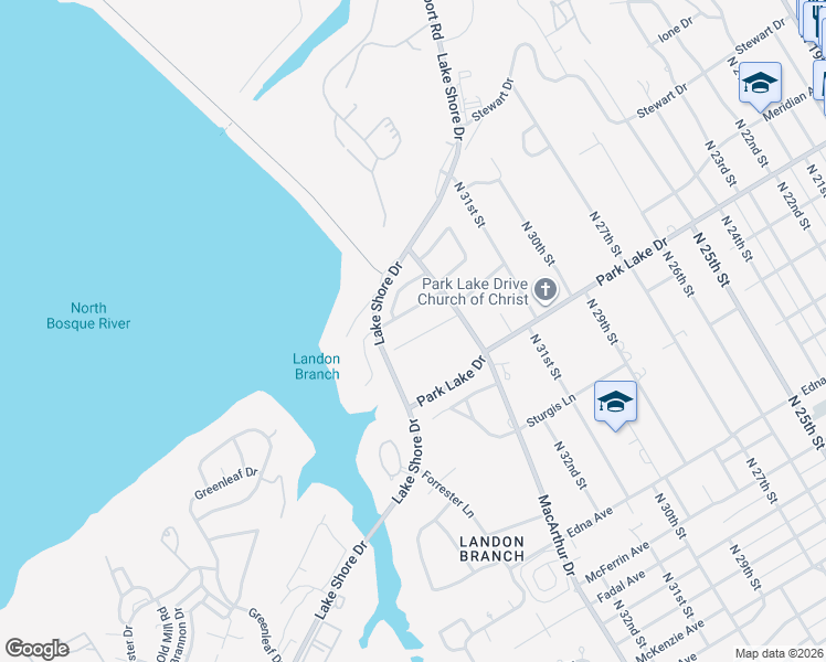 map of restaurants, bars, coffee shops, grocery stores, and more near 3315 Oakridge Lane in Waco