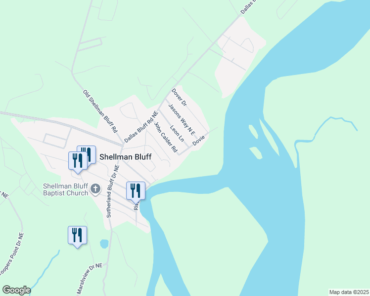 map of restaurants, bars, coffee shops, grocery stores, and more near 1071 Dovie Drive Northeast in Townsend