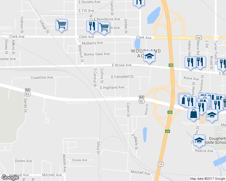 map of restaurants, bars, coffee shops, grocery stores, and more near 303 South Carroll Street in Albany