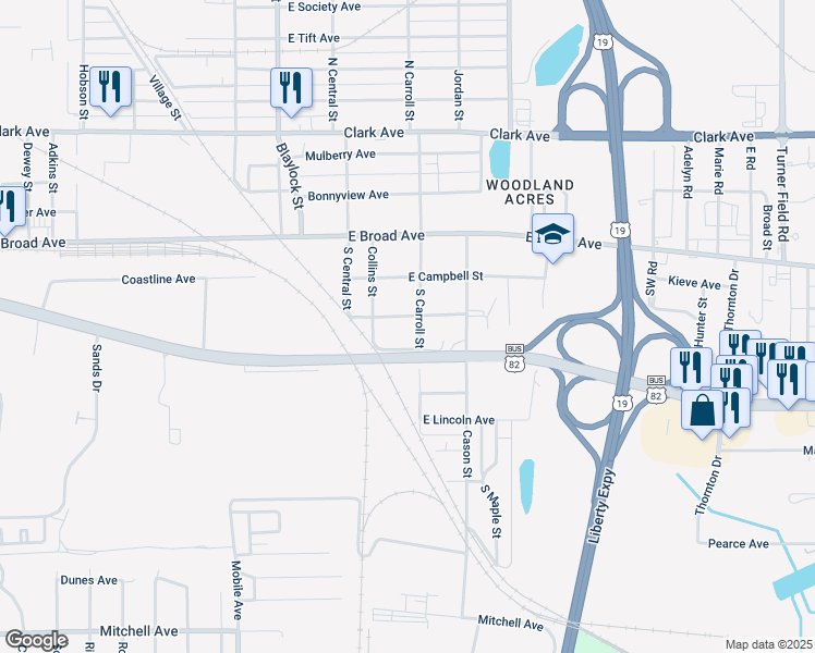 map of restaurants, bars, coffee shops, grocery stores, and more near 303 South Carroll Street in Albany
