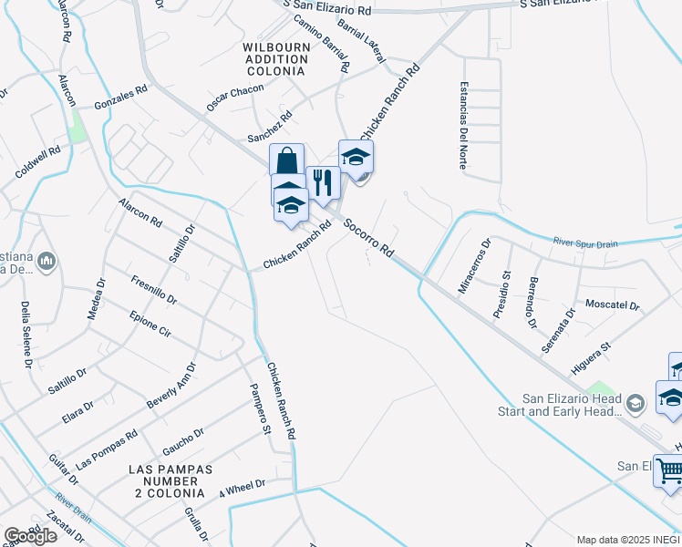 map of restaurants, bars, coffee shops, grocery stores, and more near 13330 Cotton Gin in San Elizario