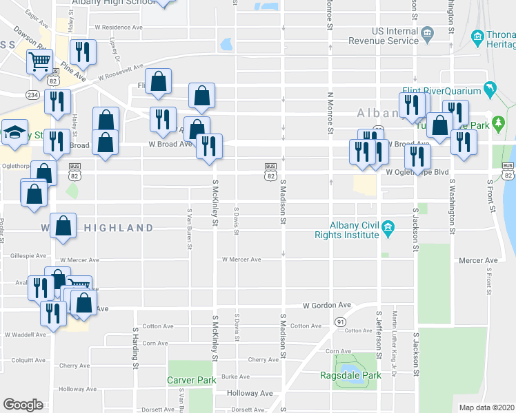 map of restaurants, bars, coffee shops, grocery stores, and more near 616 West Highland Avenue in Albany
