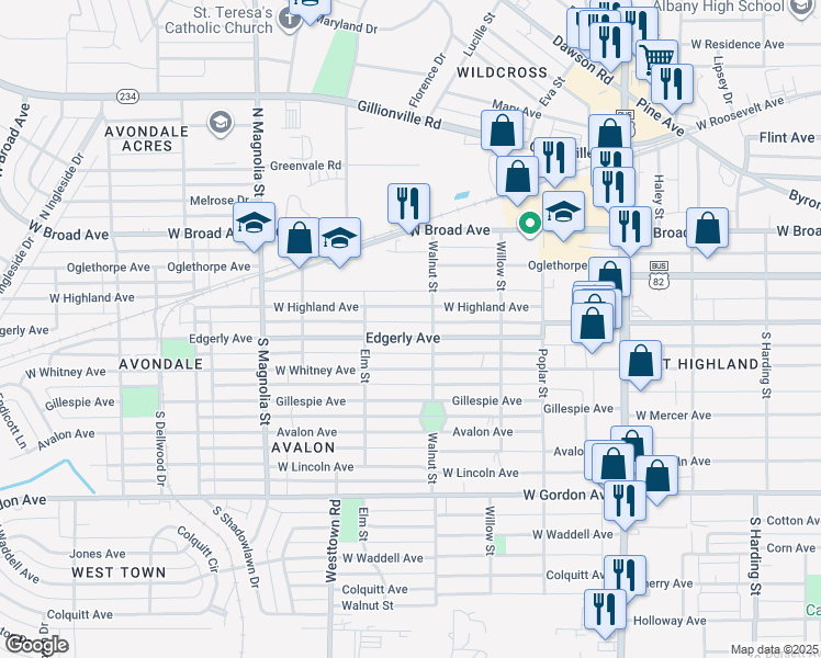map of restaurants, bars, coffee shops, grocery stores, and more near 1407 Edgerly Ave in Albany
