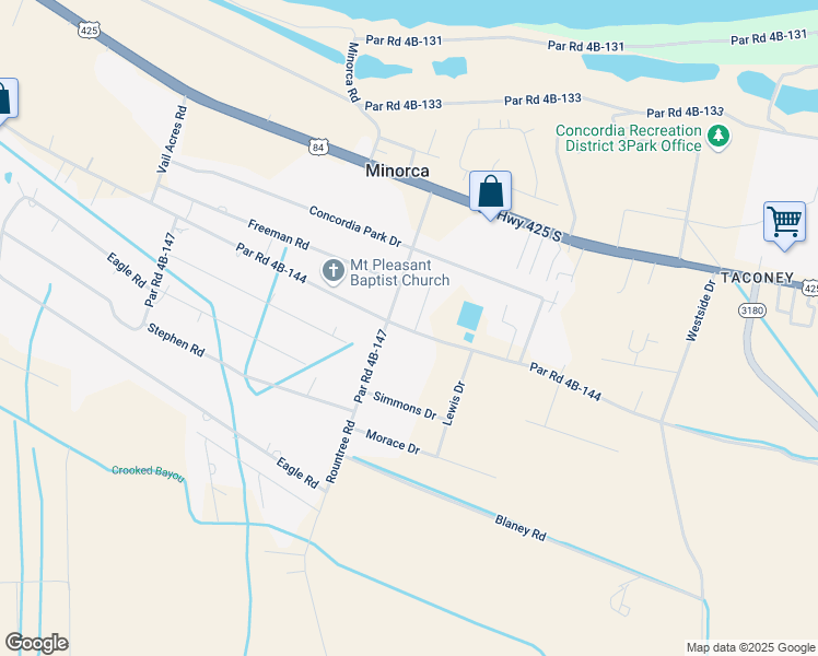 map of restaurants, bars, coffee shops, grocery stores, and more near 919 Par Road 4B-144 in Vidalia