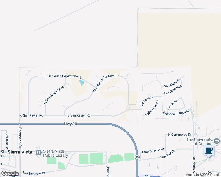 map of restaurants, bars, coffee shops, grocery stores, and more near 1732 North Santa Cruz Circle in Sierra Vista
