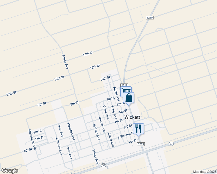 map of restaurants, bars, coffee shops, grocery stores, and more near 8th Street in Wickett